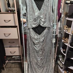 Eloquii Silver Sequin Backless Evening Gown